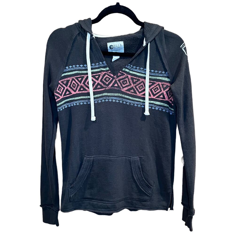 BILLABONG Dark Gray Hoodie Pullover with Tribal Design Women’s‎ Small (c-68)